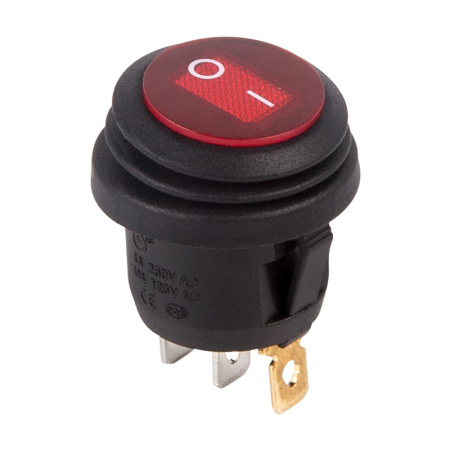 Выключатель клавишный круглый 250V 6А (3с) ON-OFF красный с подсветкой ВЛАГОЗАЩИТА Rexant 36-2595
