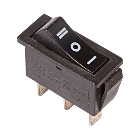Выключатель клавишный 250V 10А (3с) ON-OFF-ON черный с нейтралью Rexant 36-2220