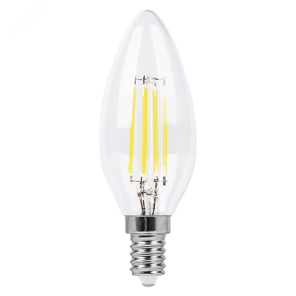 Лампа светодиодная LED 7вт Е14 теплый свеча FILAMENT диммируемая LB-166 25870 FERON
