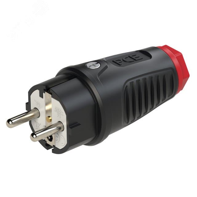 Вилка каб 16А/250V/2P+E/IP44 корпус черный, маркер красный 0521-sr PCE