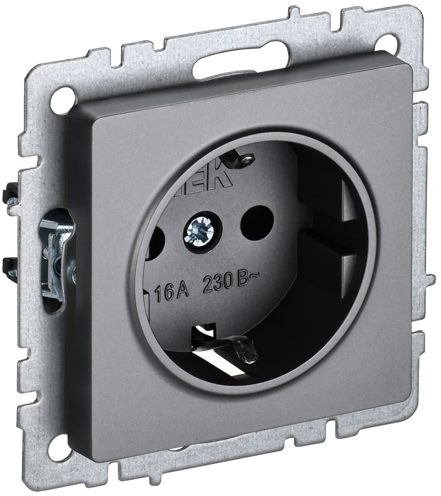 IEK BRITE BASE Сталь Розетка 1-м с/з без защ штор 16А РС11-1-0-БрС