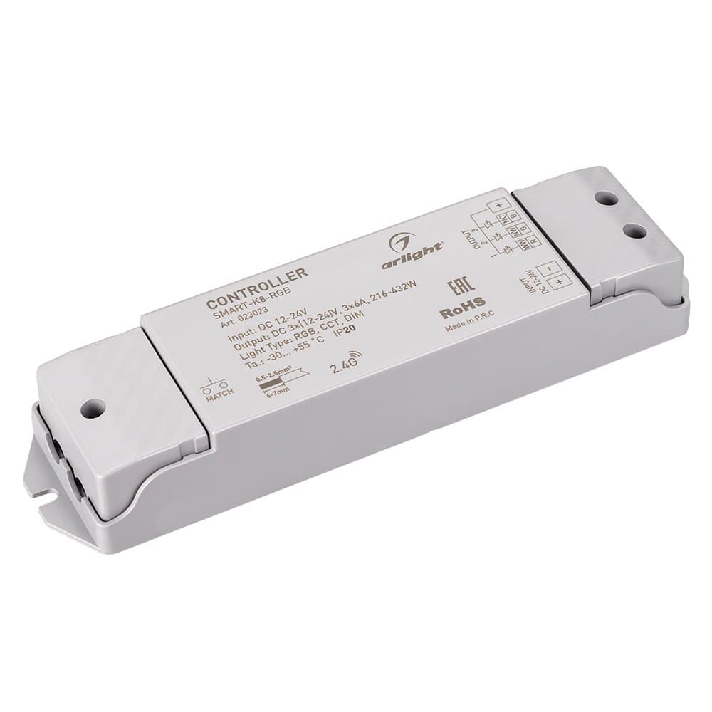 Arlight Контроллер SMART-K8-RGB (12-24V, 3x6A, 2.4G) (IP20 Пластик, 5 лет) 023023