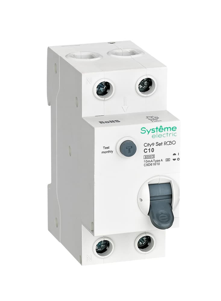 Systeme Electric City9 Set Автоматический выключатель дифференциального тока (АВДТ) 1P+N С 10А 6kA 10мА Тип-A 230В C9D61610