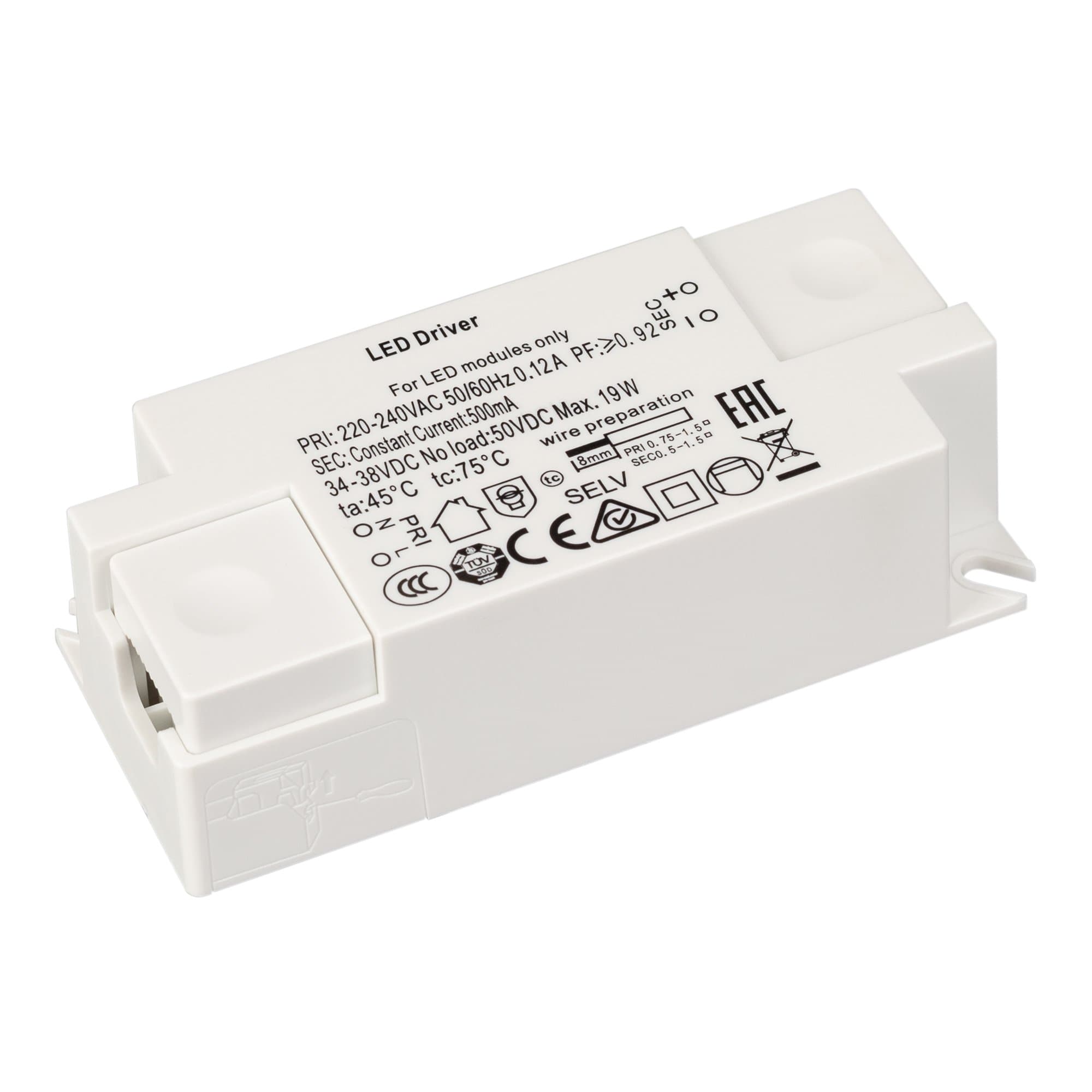 Arlight Блок питания ARJ-KE38500 (19W, 500mA, PFC) ( IP20 Пластик, 3 года) 029335