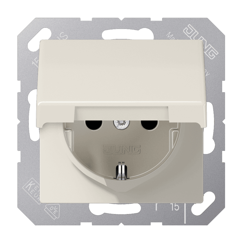 JUNG SCHUKO Слоновая кость Розетка штепсельная, 16A 250V~ с откидной крышкой и защитой от детей AS1520KIKL