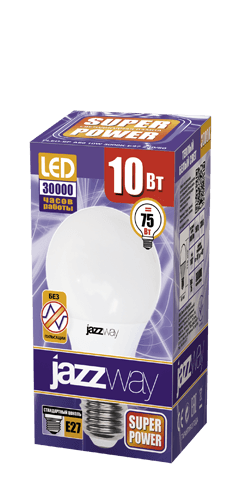 Jazzway Лампа светодиодная (LED) «груша» d60мм E27 180° 10Вт 220-240В матовая тепло-белая желтая 3000К .1033697 — миниатюра 2