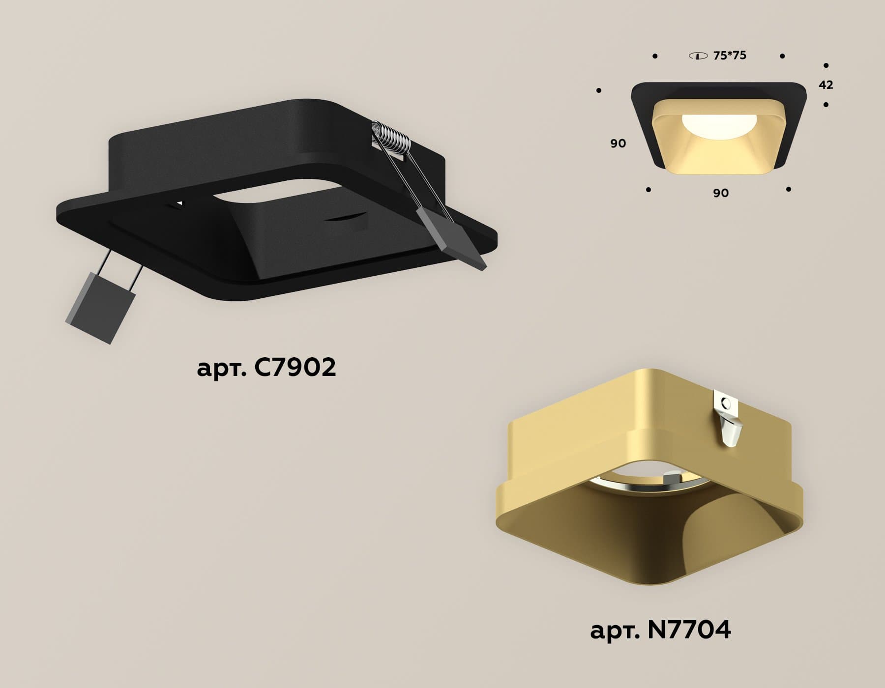 Ambrella Комплект встраиваемого светильника XC7902004 SBK/SGD черный песок/золото песок MR16 GU5.3 (C7902, N7704) — миниатюра 2