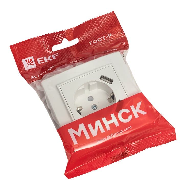 EKF Basic Минск Белый Розетка с/з, со шторками, 16А, с 2 USB 2,1А, СП — миниатюра 6
