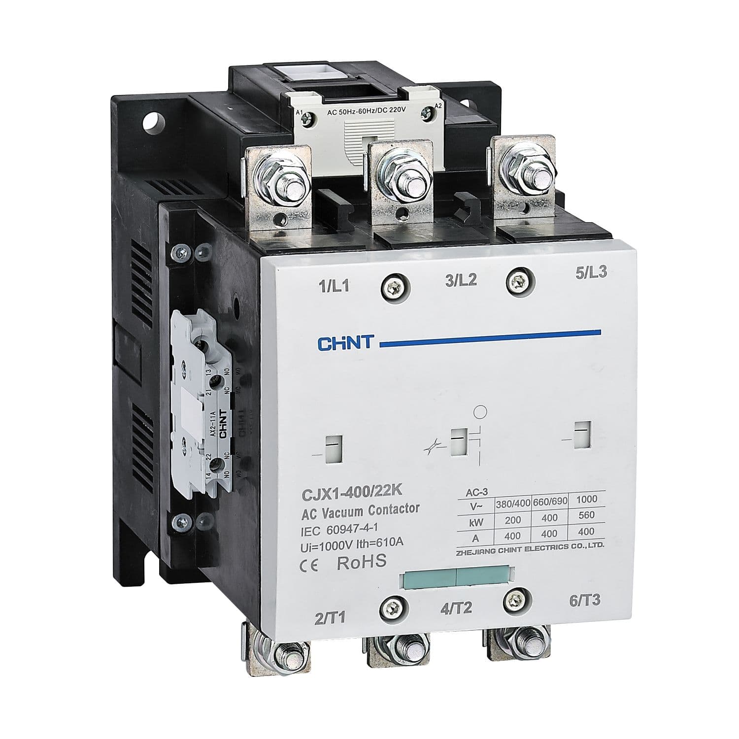 CHINT Контактор вакуумный CJX1-400/22K 400А(АС3) 2НО+2НЗ AC/DC 110В 50/60Гц