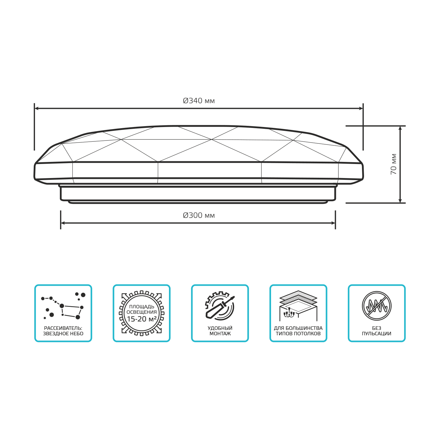 Gauss Светильник Basic Space Diamond НПС 24W 2050lm 4000K  220-240V IP20 340*75 LED 1/20 995439224 — миниатюра 2