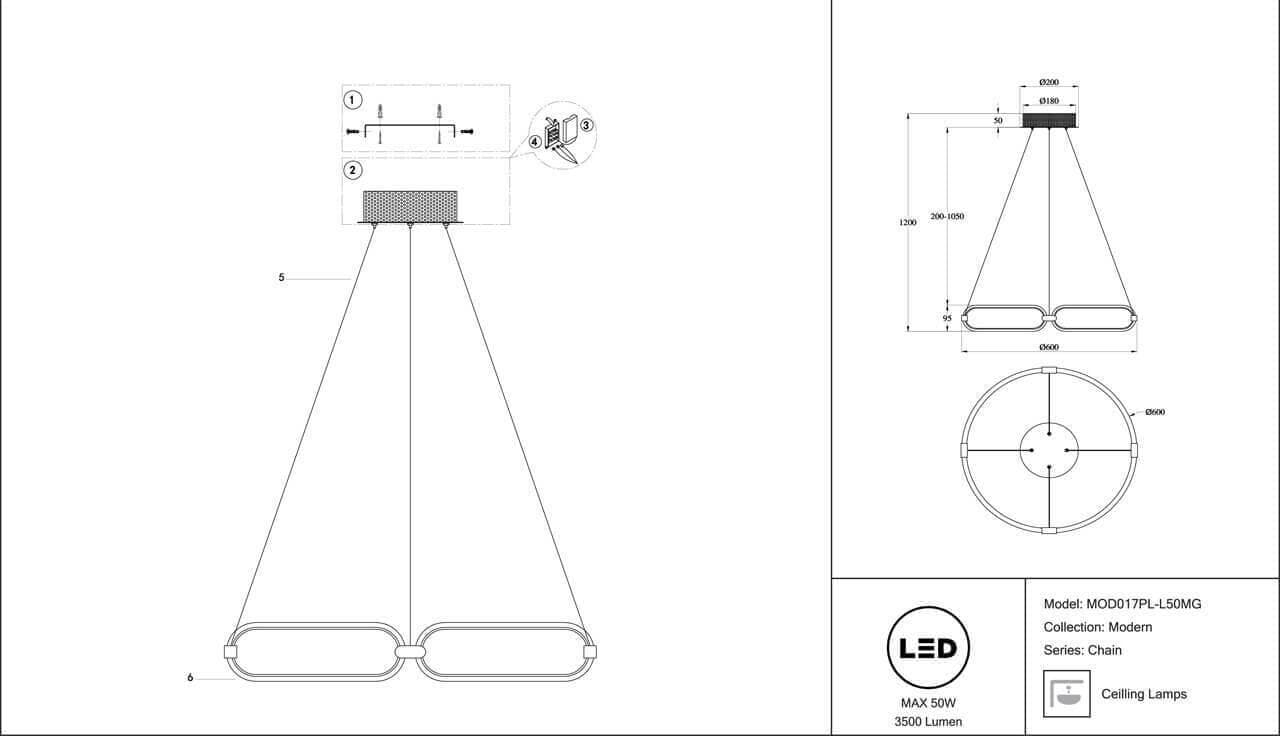 Maytoni Modern Chain Матовое Золото Подвесной светильник LED 50W 3500Лм MOD017PL-L50MG — миниатюра 9