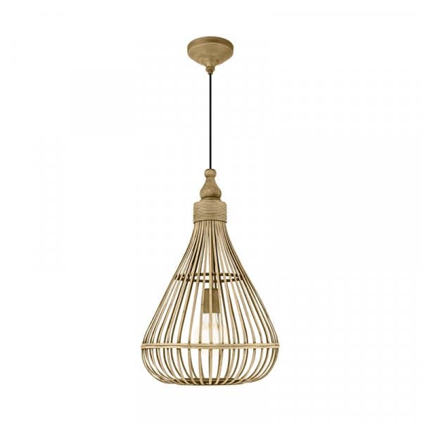 Eglo Подвес AMSFIELD, 1х60W(E27), Ø350, H1100, сталь, коричневый/дерево, коричневый 49772 — миниатюра 1