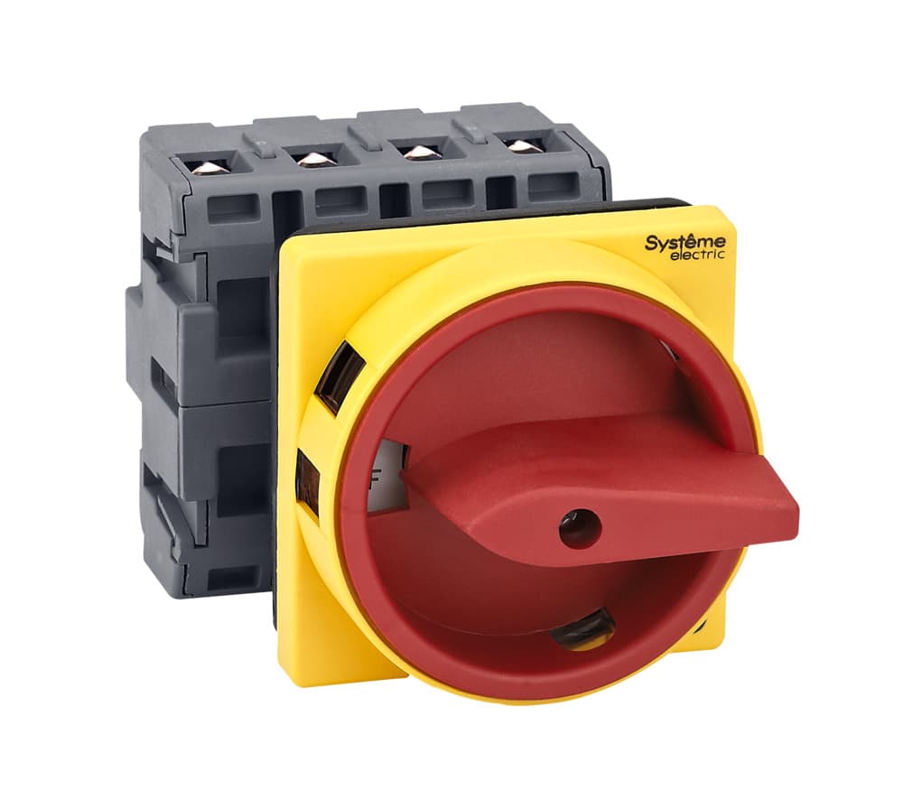 Systeme Electric Выключатель-разъединитель 4P 63A IP20 с красной рукояткой на дверцу 4 винтами с замком