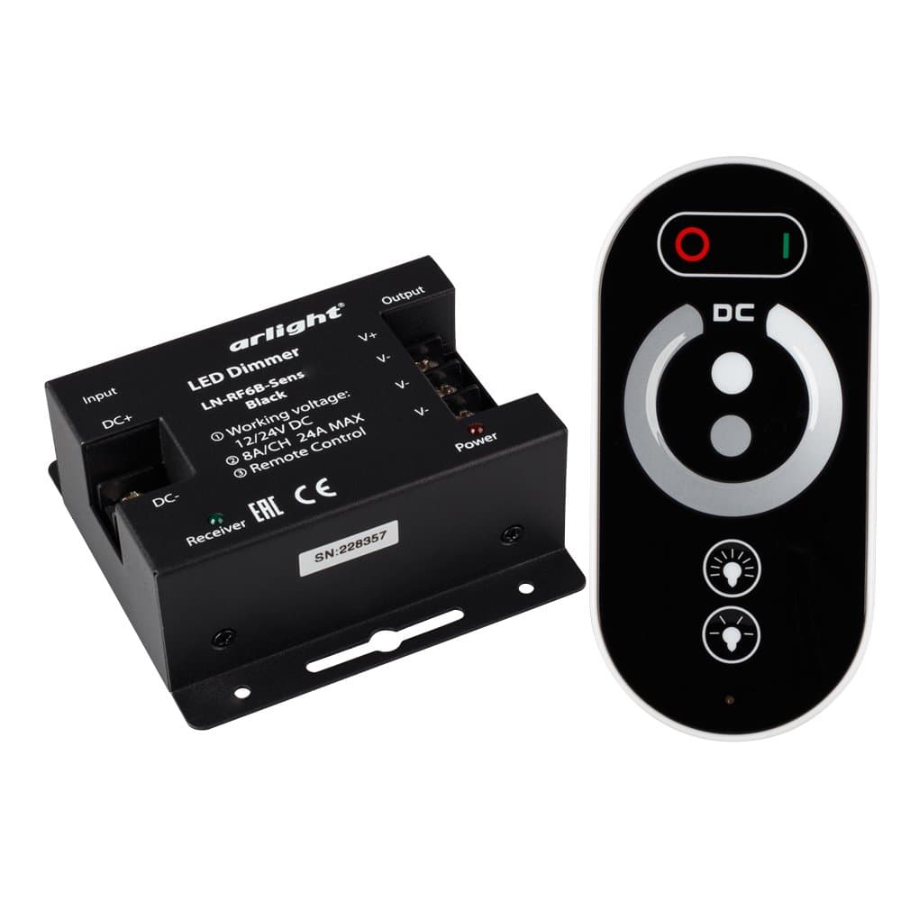 Arlight Диммер LN-RF6B-Sens Black (12-24V, 3x8A) (IP20 Металл, 1 год) 023377