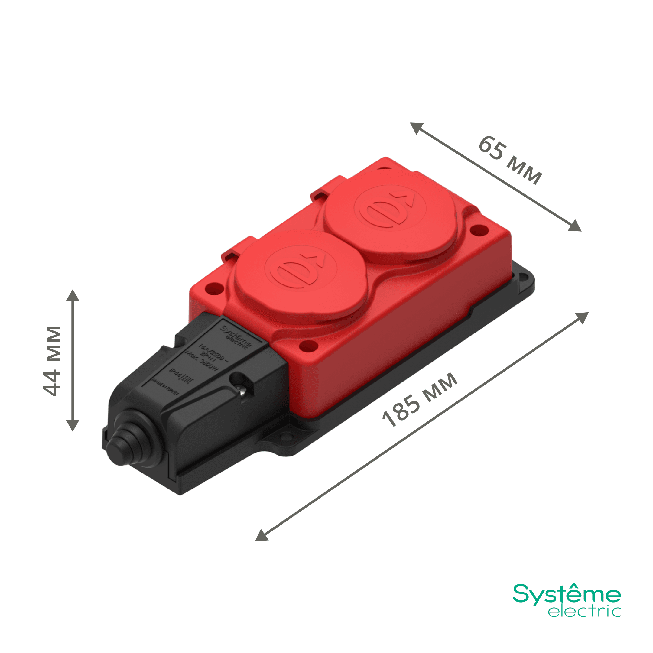 Systeme Electric MultiSet Красная Колодка 2х розетка 2К+З каучуковая 16А/250В IP44 — миниатюра 2
