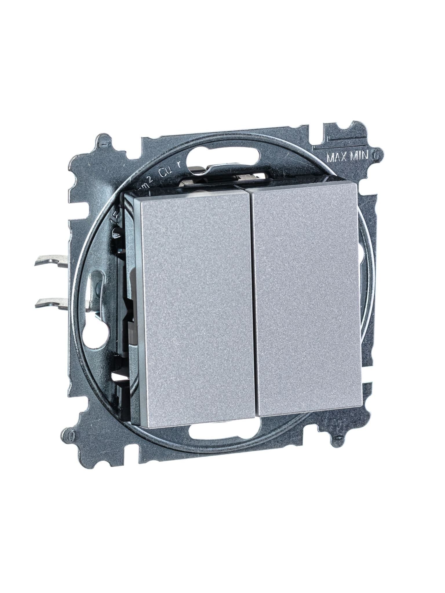 ABB EPJ Levit серебро / дымчатый чёрный Переключатель 2-клавишный 2CHH595245A6070 — миниатюра 2