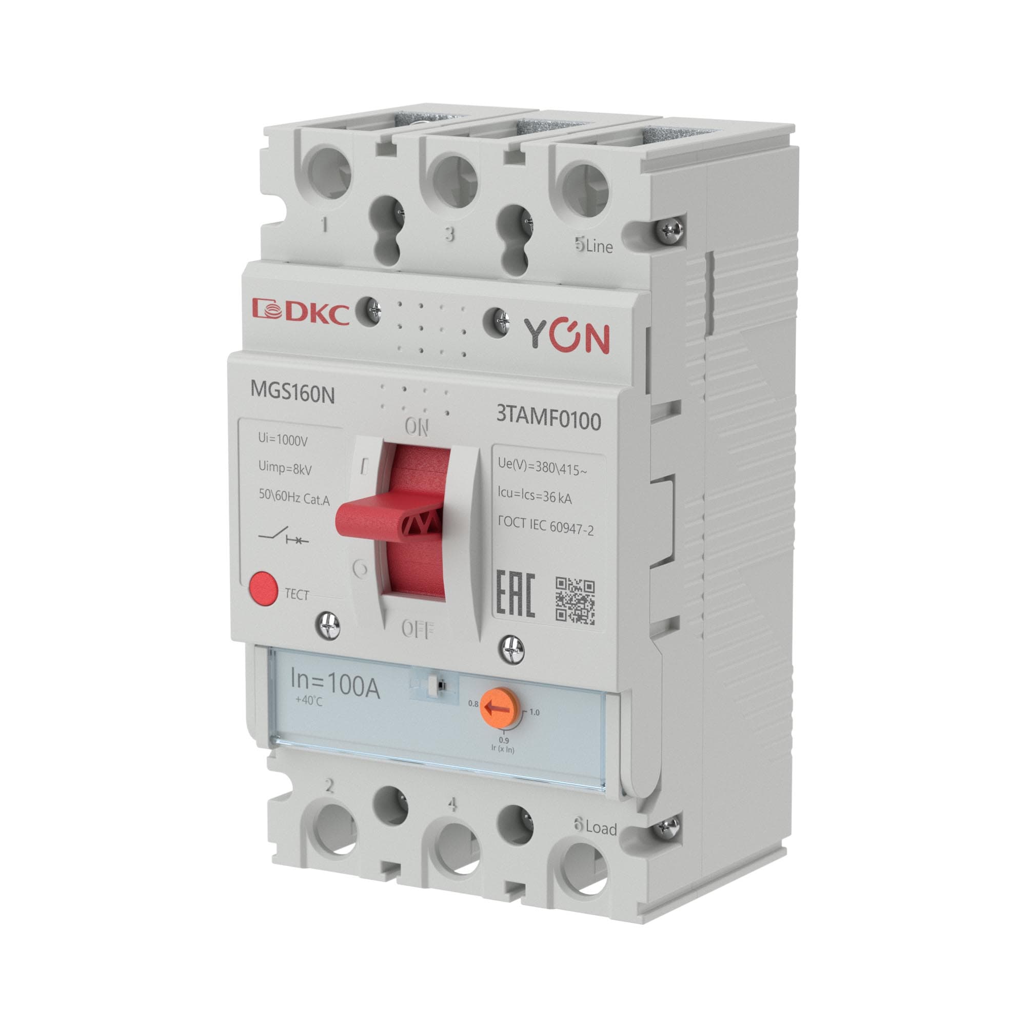 DKC Авт. выкл. YON MGS160 3P 80-100A 36kA — миниатюра 1