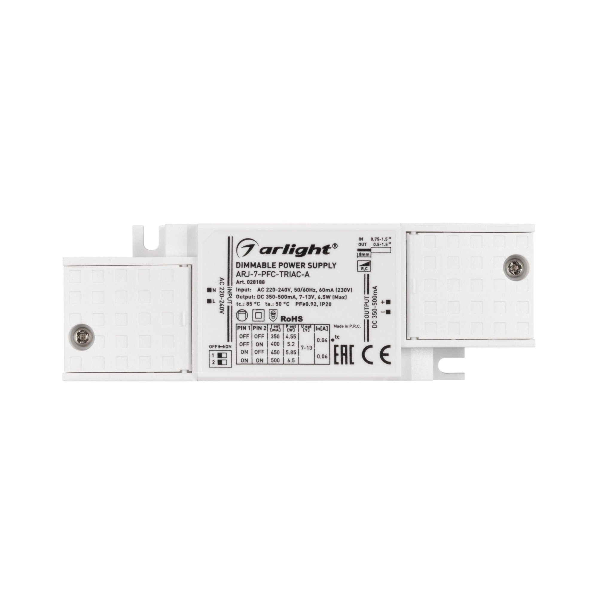 Arlight Блок питания ARJ-7-PFC-TRIAC-A (7W, 350-500mA) (IP20 Пластик, 5 лет) 028188 — миниатюра 4