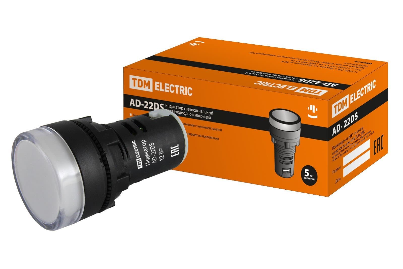 TDM Лампа AD-22DS(LED)матрица d22мм белый 12В AC/DC SQ0702-0015