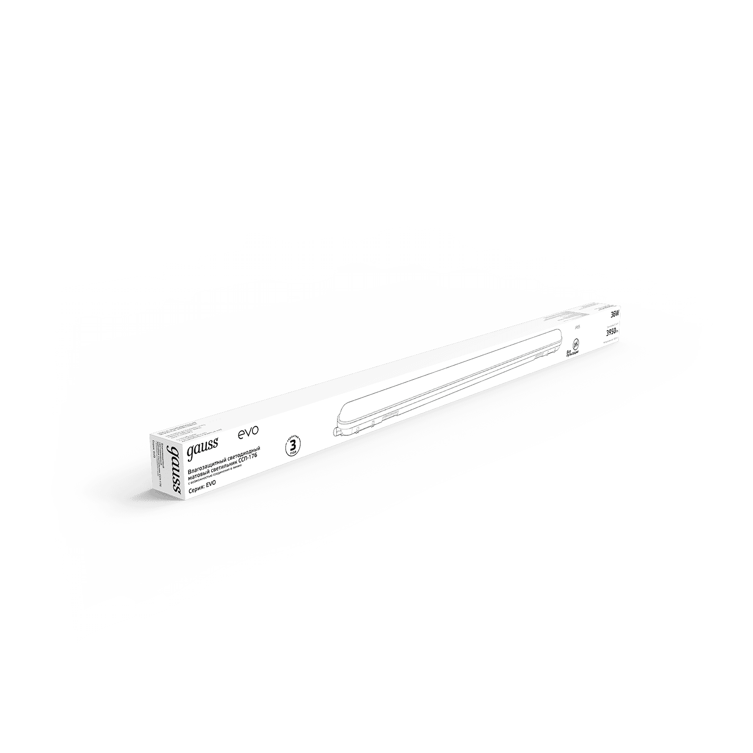 Gauss Св-к линейный СПП-176 EVO 36W 3950lm 4000K 200-240V IP65 1200*76*66мм соед в линию LED 864425236 — миниатюра 4