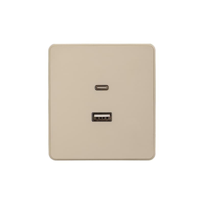 KRANZ ROUND Розетка USB-A+Type-C 3А с функцией быстрой зарядки шелк, с 1-пост. рамкой