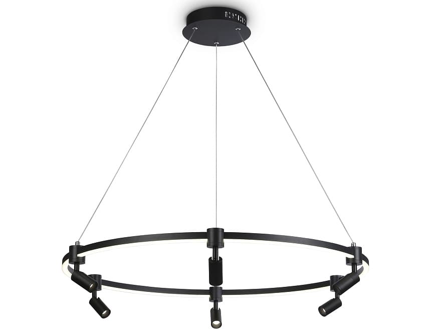 Ambrella Светильник светодиодный подвесной с пультом FL5299/1+6 BK черный 74W 3000K/4200K/6400K+4200K D800*1200 (ПДУ ИК)