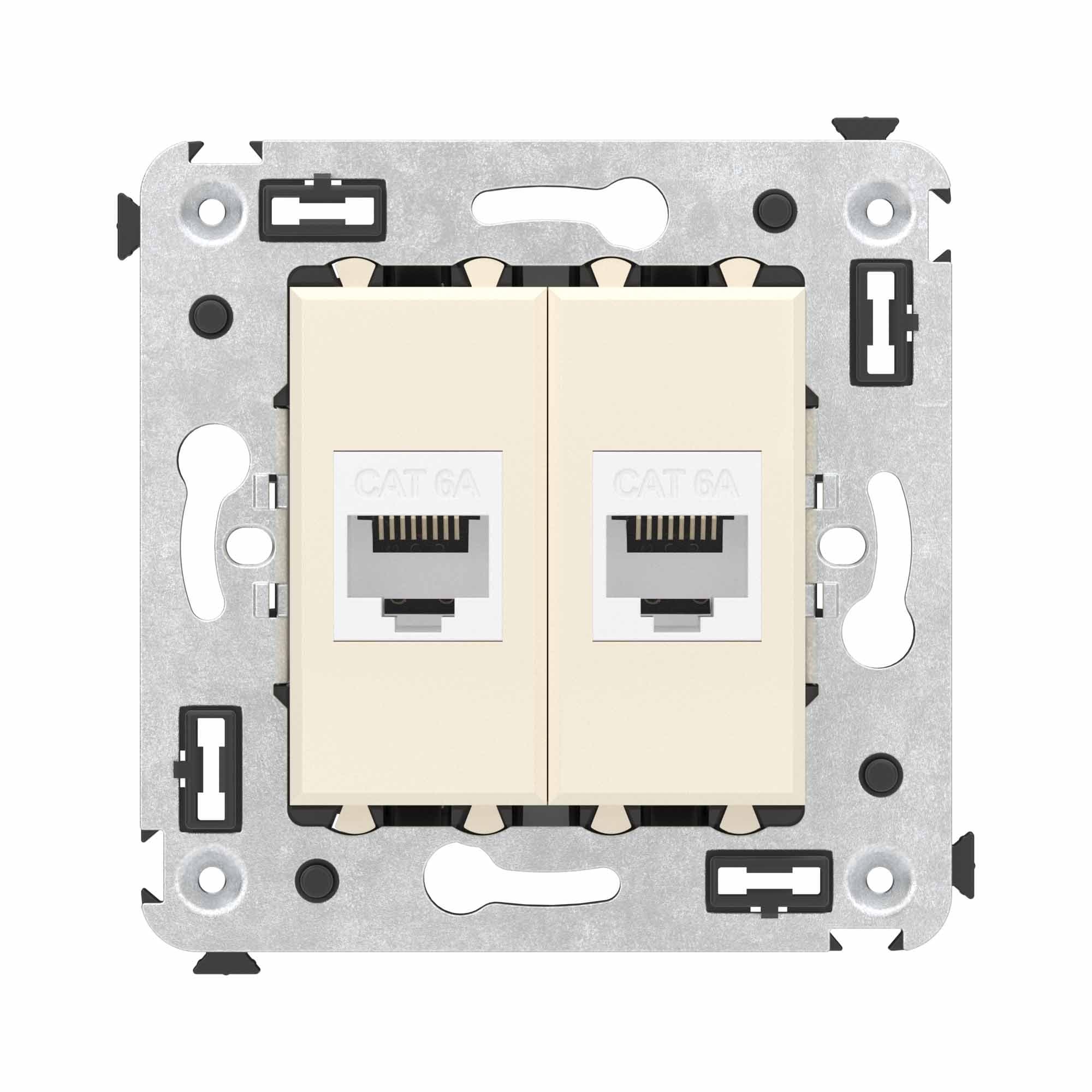 DKC Компьютерная розетка RJ-45 без шторки в стену, кат.6А двойная, "Avanti", "Ванильная дымка" — миниатюра 1