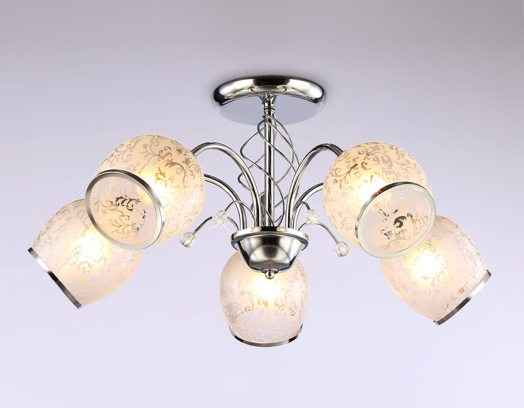 Ambrella Подвесная люстра TR3188/5 CH/CL/FR хром/прозрачный/белый матовый E27/5 max 40W D600*285