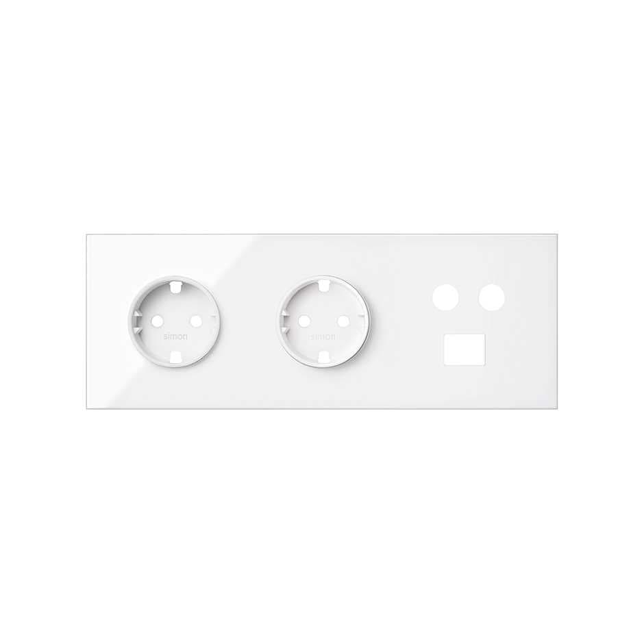 Simon 100 Белый глянец Кит 3 поста, фронт. Накладка на 2 розетки Schuko + 1 розетку TV + 1 розетку RJ45 10020303-130