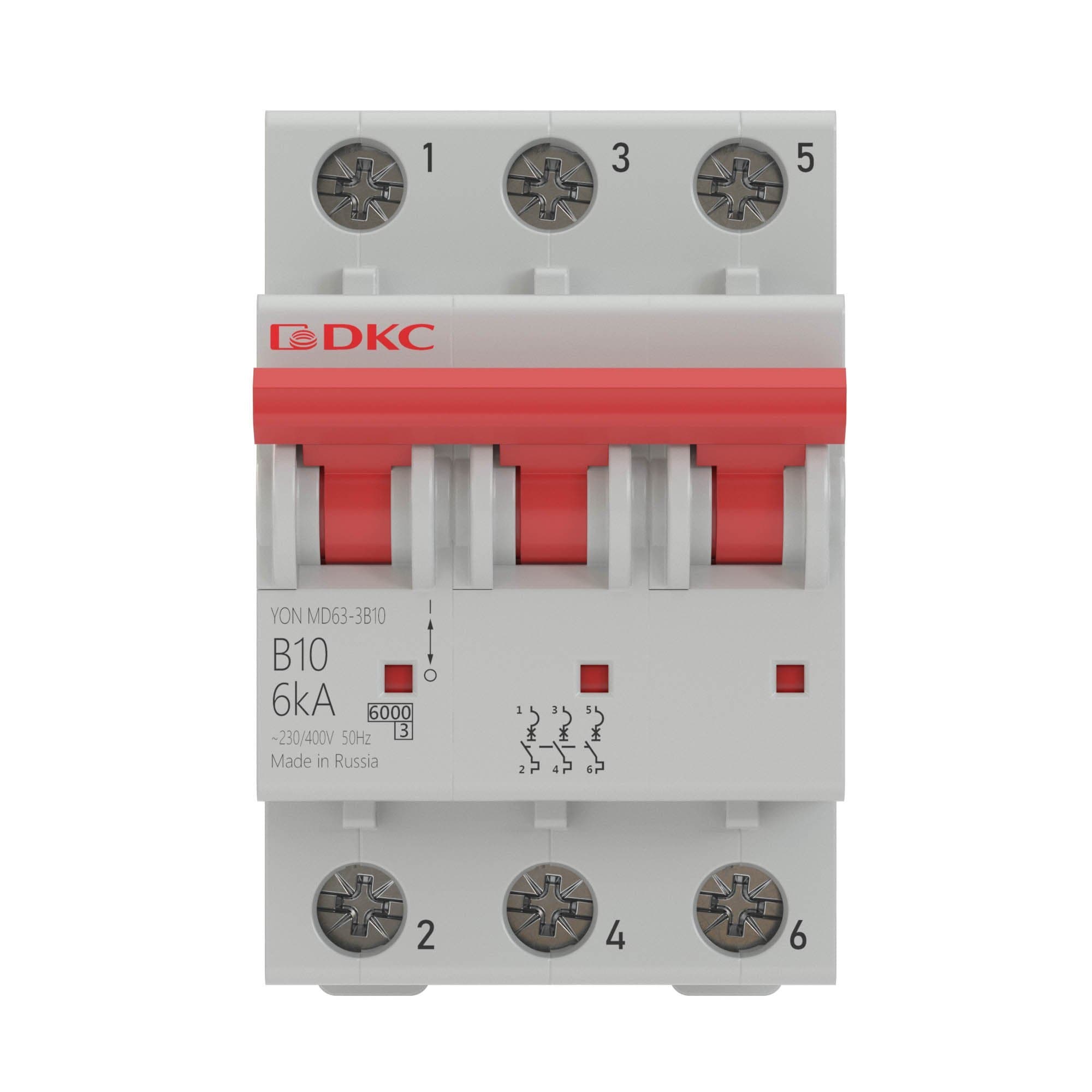 DKC YON pro Автоматический выключатель модульный MD63 3P 5А D 10kA MD63-3D5-10 — миниатюра 2