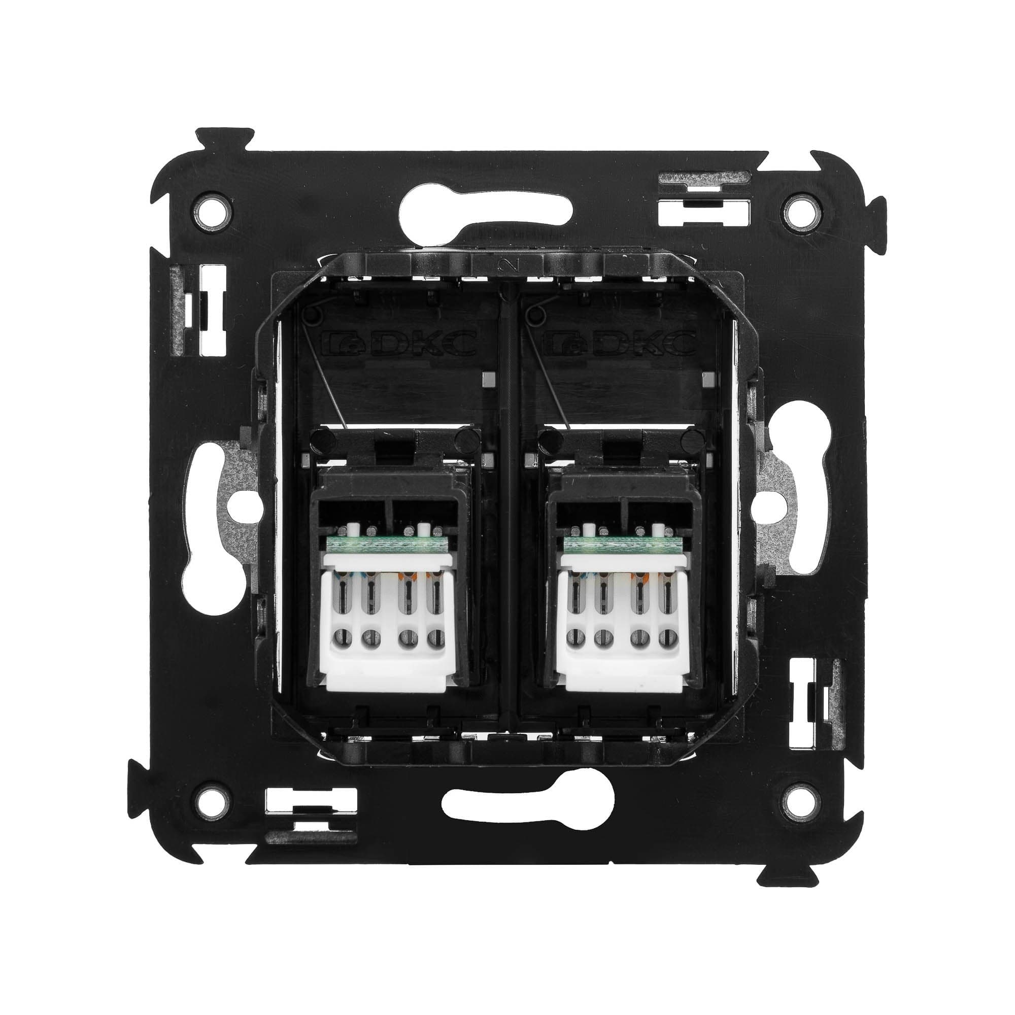 DKC Компьютерная розетка RJ-45 в стену, кат.5e двойная, "Avanti", "Черный квадрат" — миниатюра 7