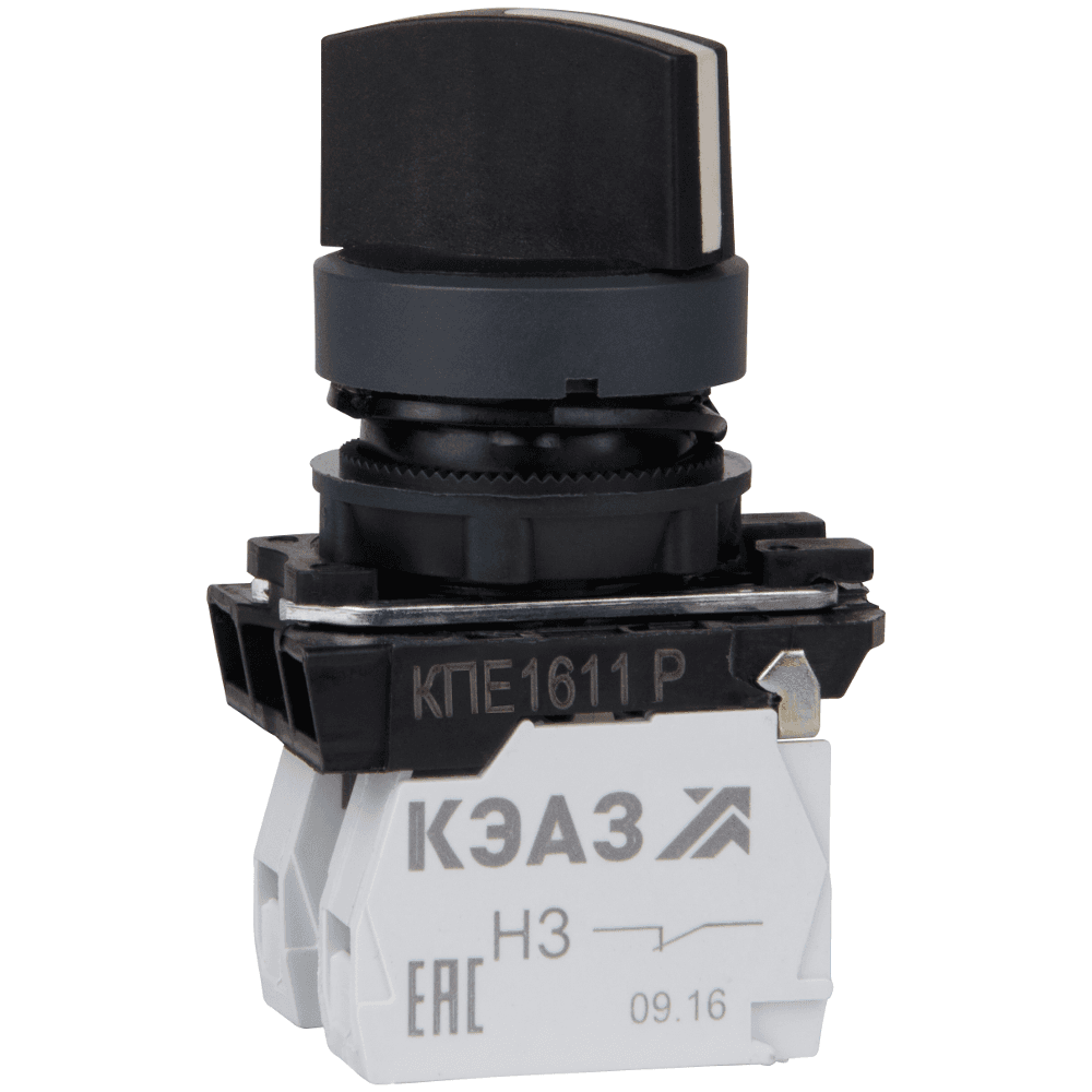 КЭАЗ Переключатель КПЕ1611Р-черный-1но+1нз-ручка-фикс-2поз-IP65
