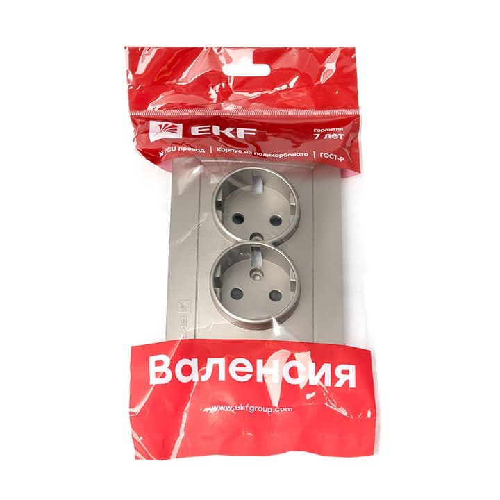 EKF PROxima Валенсия лицевая панель розетки 2-местной с/з 16А кашемир с защ. штор. — миниатюра 2