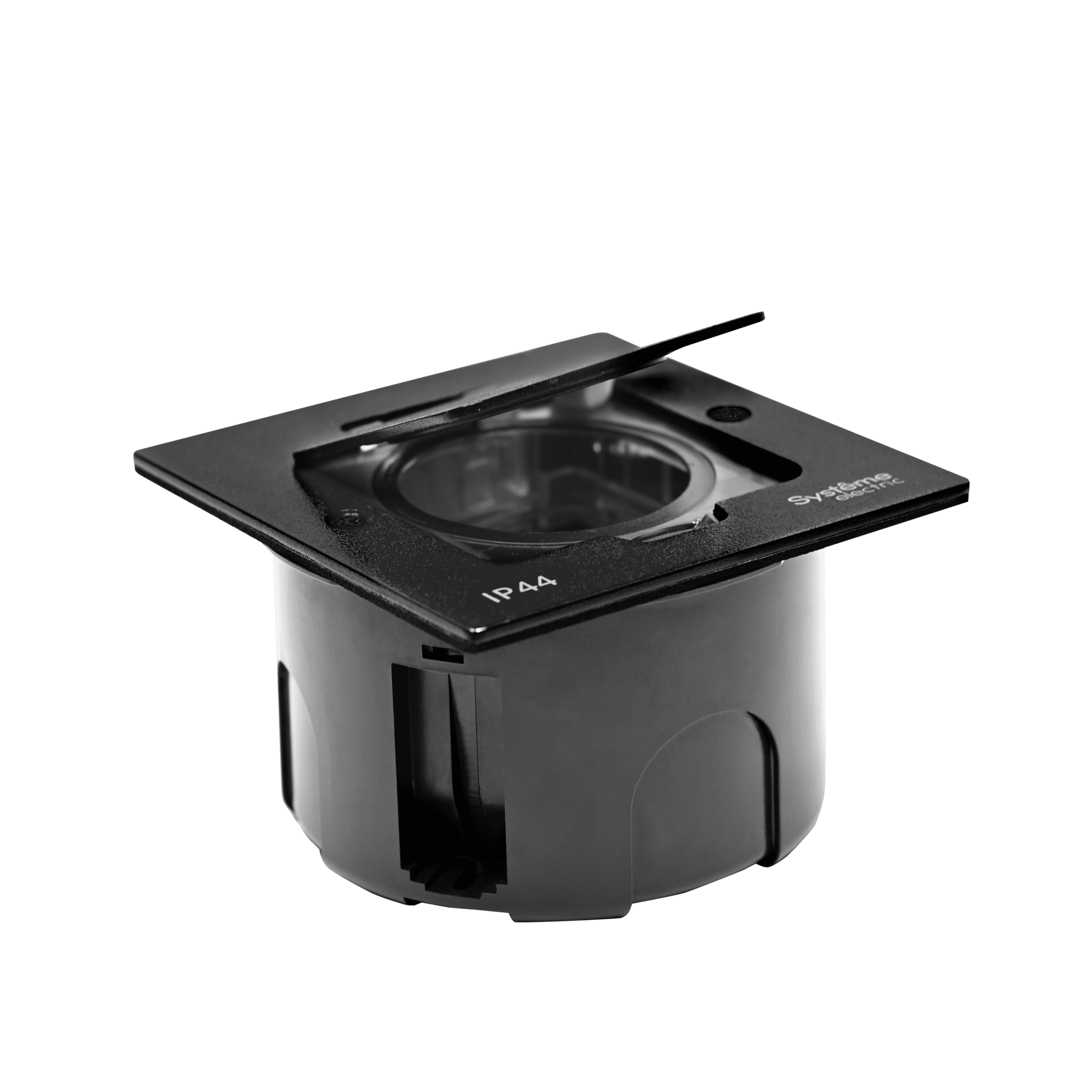 Systeme Elecrtic MultiDesk Чёрный матовый Лючок на 2 модуля IP44 с монтажной коробкой для стены, фальшпола, стола , тип MDK20 — миниатюра 4