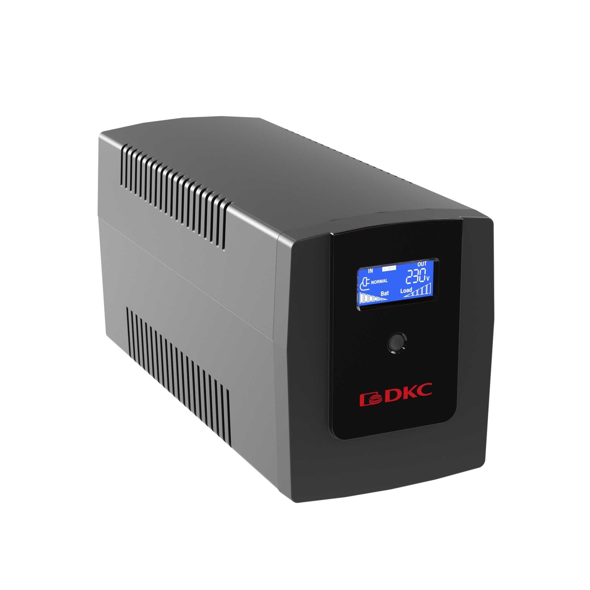 DKC Линейно-интерактивный ИБП ДКС серии Info LCD, 1200 ВА/720 Вт, 1/1, 4xIEC C13, USB + RJ45, LCD, 2x7Aч — миниатюра 2
