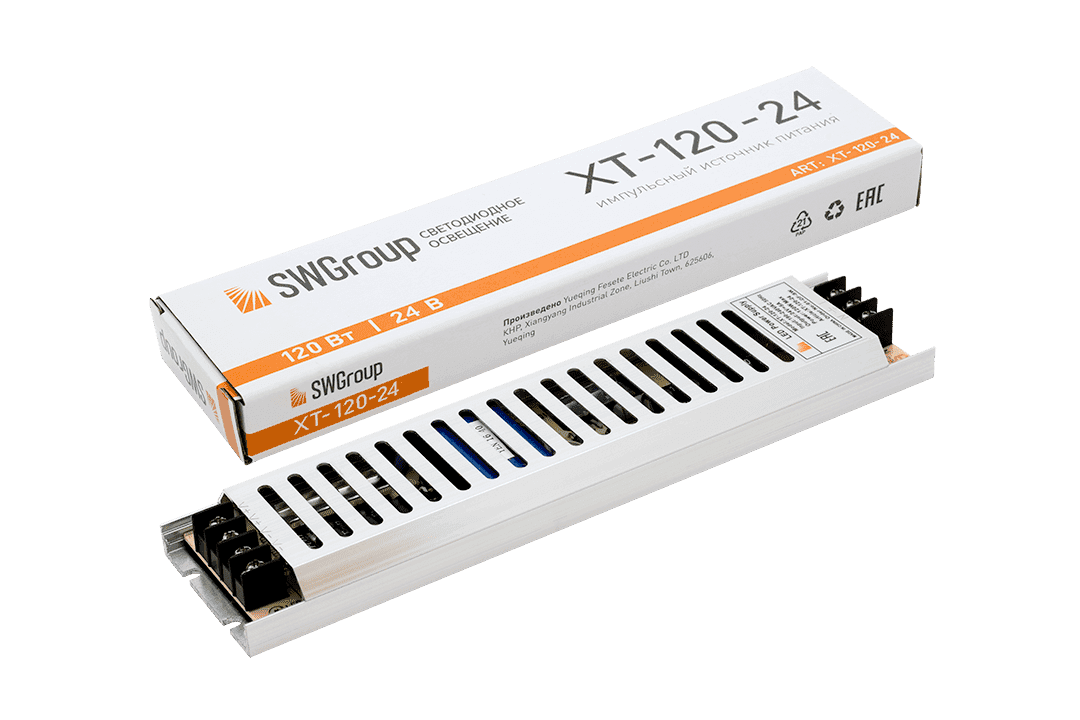 SWG Ультратонкий блок питания в металлическом корпусе, IP20, 120W, 24V XT-120-24
