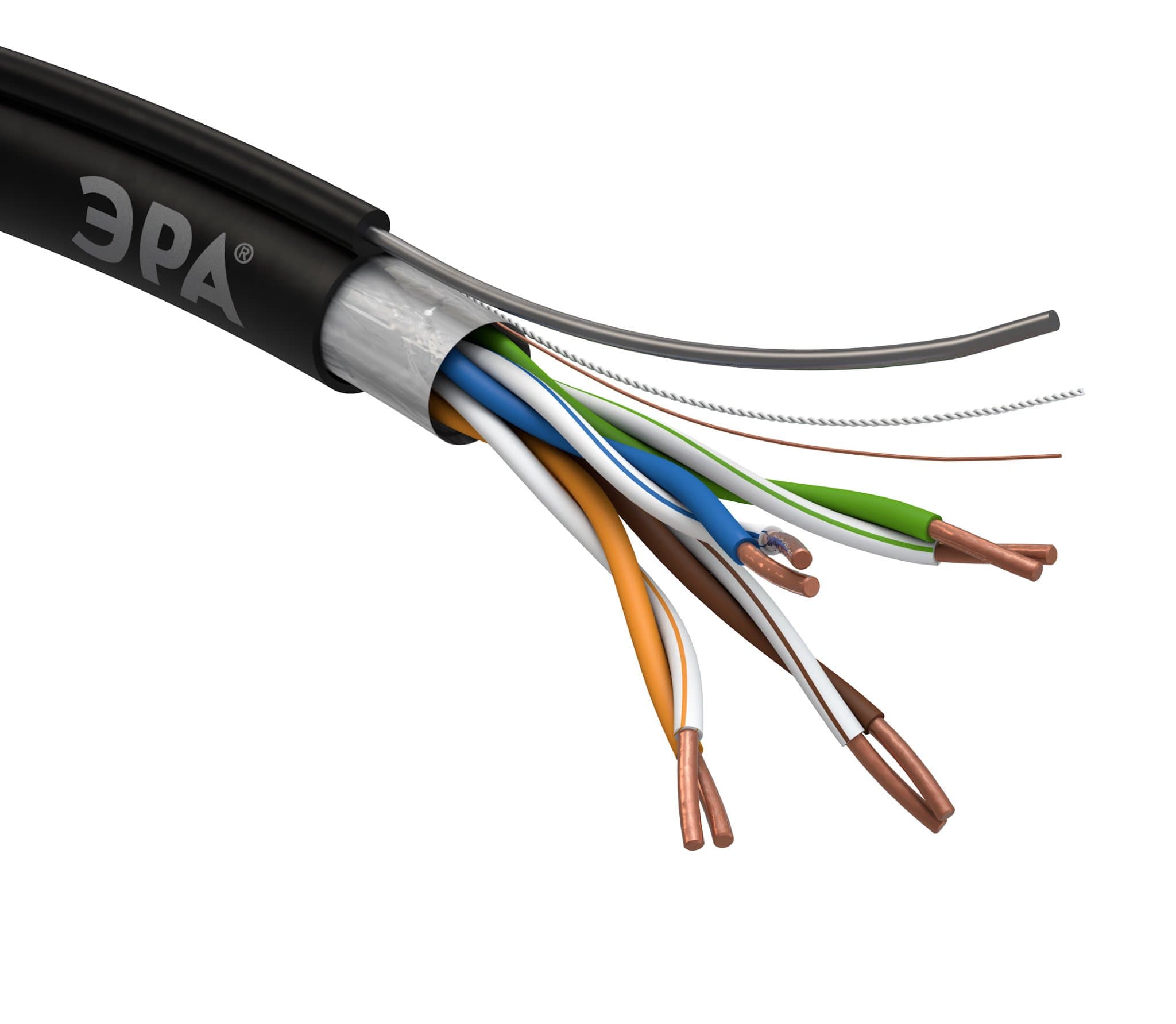 ЭРА F-4-PE-T Кабель витая пара F/UTP Cat5e 4x2x24 AWG CU PE + ТРОС OUTDOOR 305 м