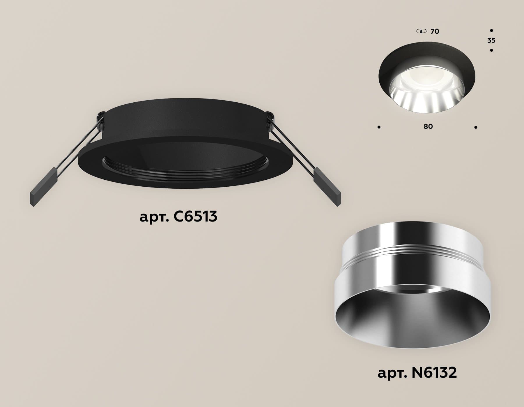 Ambrella Комплект встраиваемого светильника XC6513022 SBK/PSL черный песок/серебро полированное MR16 GU5.3 (C6513, N6132) — миниатюра 2