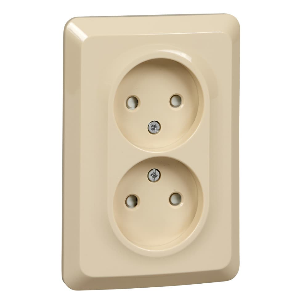 Systeme Electric Этюд Крем Розетка 2-ая б/з со шторками 16А 250B — миниатюра 1