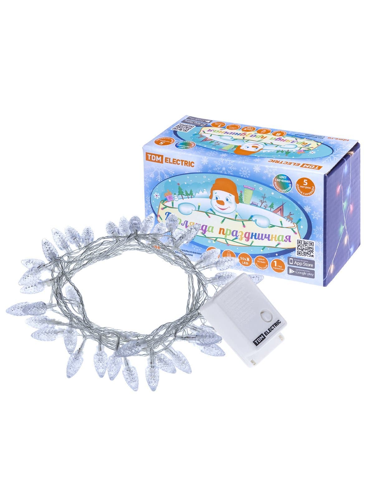 TDM Гирлянда светодиодная "Шишки" 50LED, 5м, 8 режимов, многоцвет., прозр. шнур, 250 В, SQ0361-0050