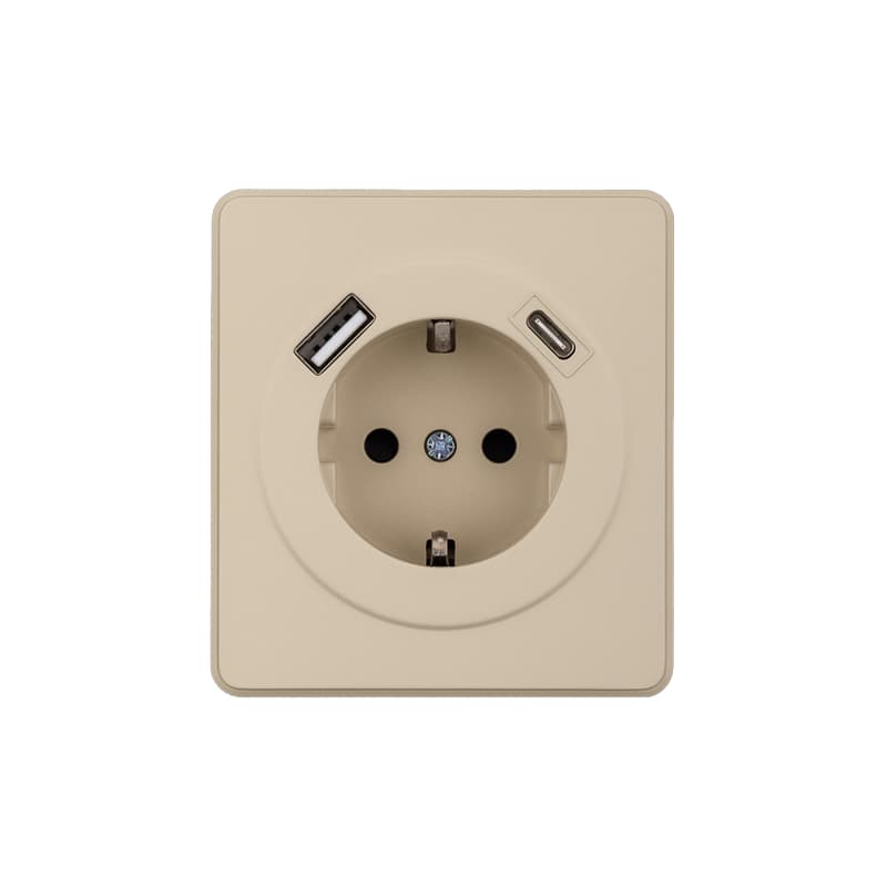 KRANZ ROUND Розетка 1-ая с/з с/у з/ш 16А с USB A+C быстрой зарядки 5В/3А шелк, с 1-пост. рамкой