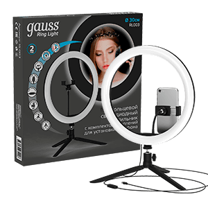 Gauss Светильник кольцевой 15W 800lm 3000-6500K 5V USB IP20 300*23мм черный дим пульт е LED RL003