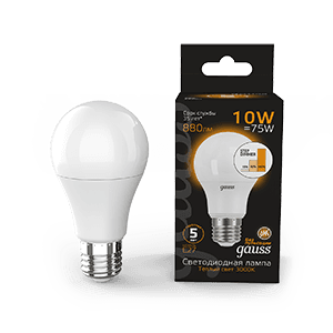 Gauss Лампа A60 10W 880lm 3000K E27 шаг. диммирование LED 102502110-S — миниатюра 1