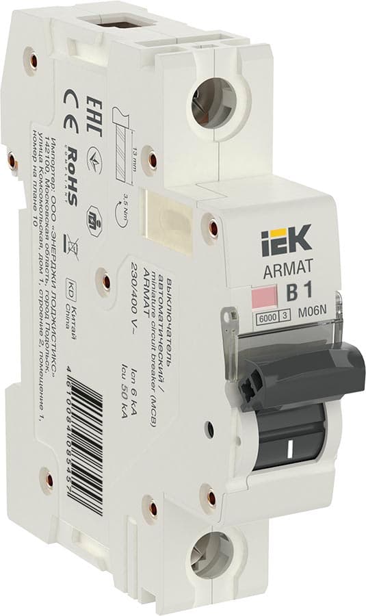 IEK ARMAT Автоматический выключатель M06N 1P B 1А AR-M06N-1-B001