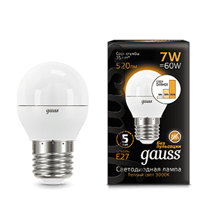 Gauss Лампа Шар 7W 520lm 3000K Е27 шаг. диммирование LED 105102107-S — миниатюра 1