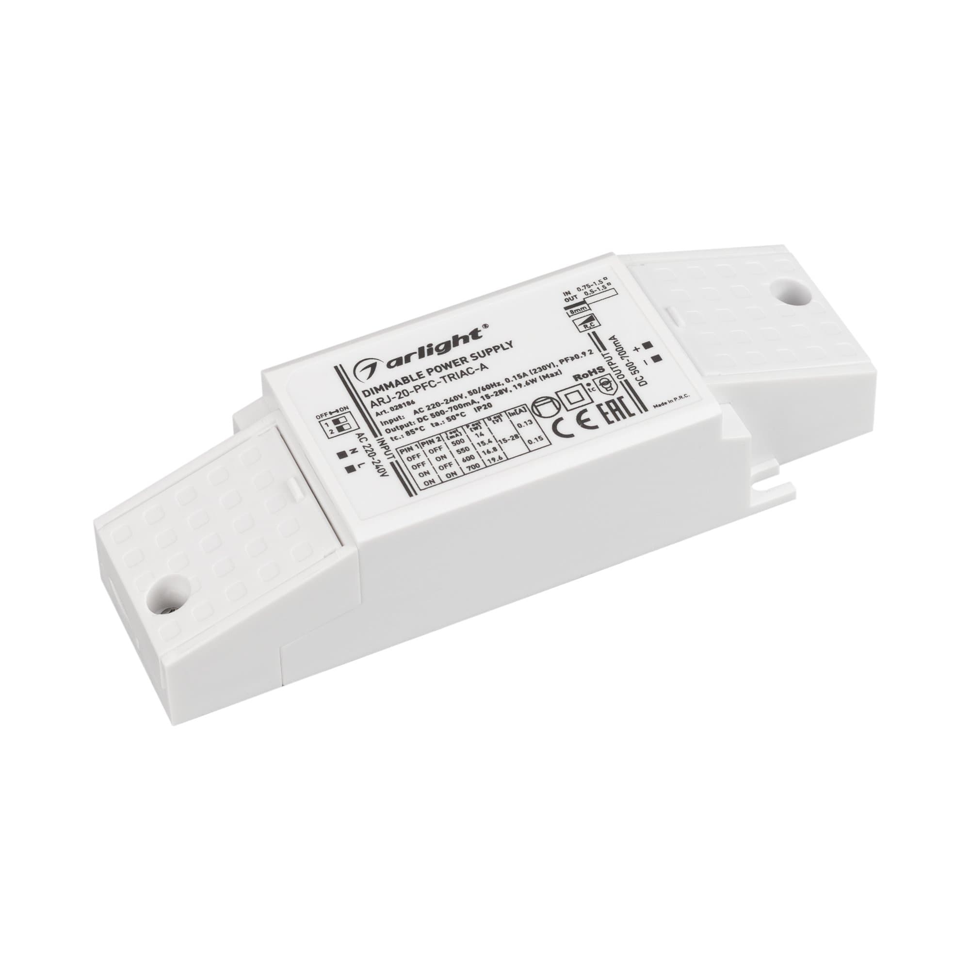Arlight Блок питания ARJ-20-PFC-TRIAC-A (20W, 500-700mA) (IP20 Пластик, 5 лет) 028186 — миниатюра 1