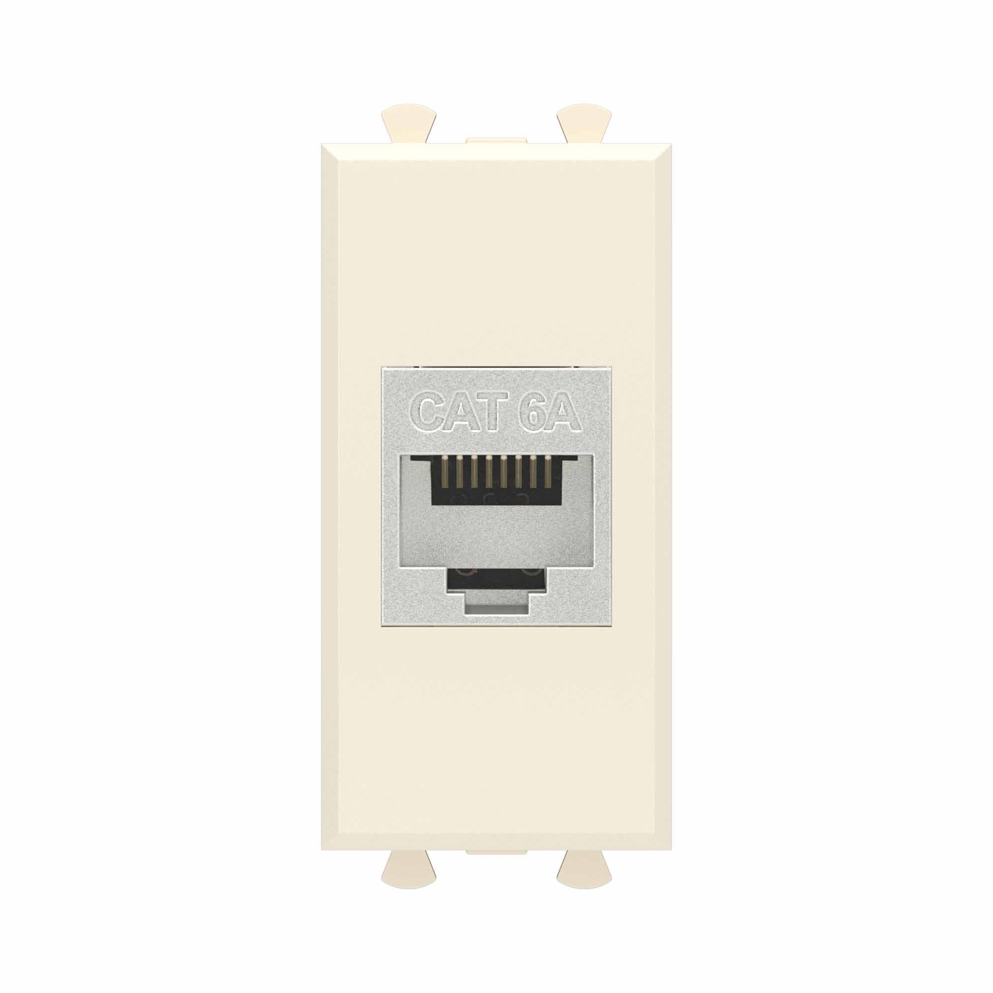 DKC Компьютерная розетка RJ-45 без шторки модульная, кат.6А экранированная, "Avanti", "Ванильная дымка", 1 модуль — миниатюра 1