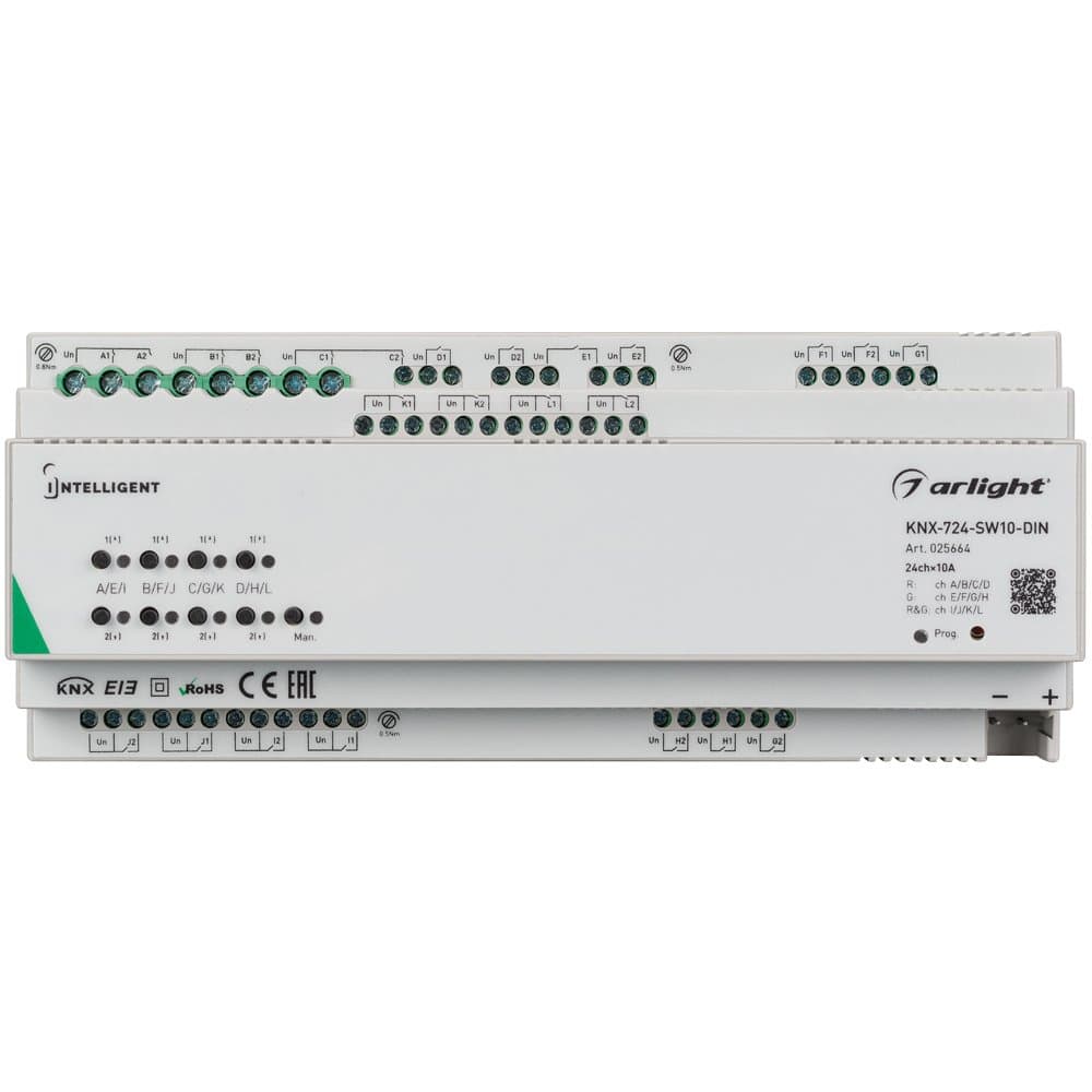 Arlight INTELLIGENT Релейный модуль KNX-724-SW10-DIN (BUS, 24х10A) (-) 025664 — миниатюра 3