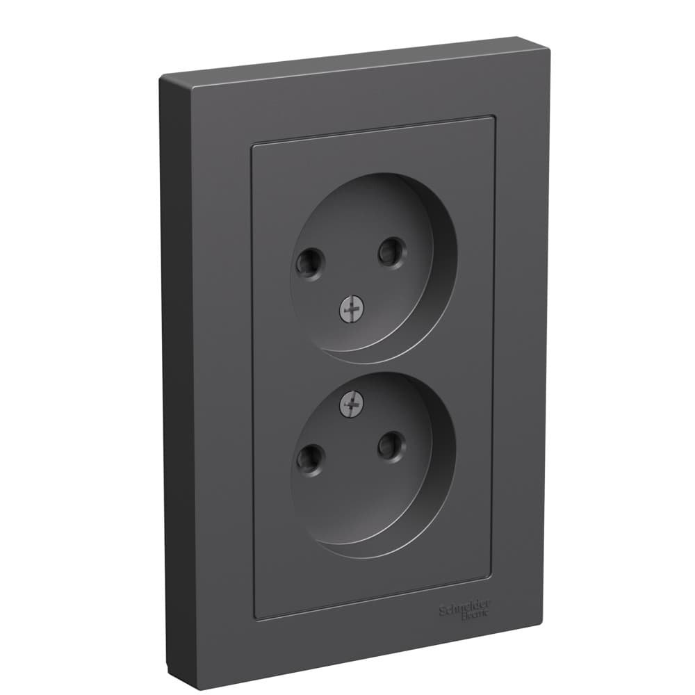 Systeme Electric AtlasDesign Базальт Розетка двойная б/з со шторками,16А, в сборе