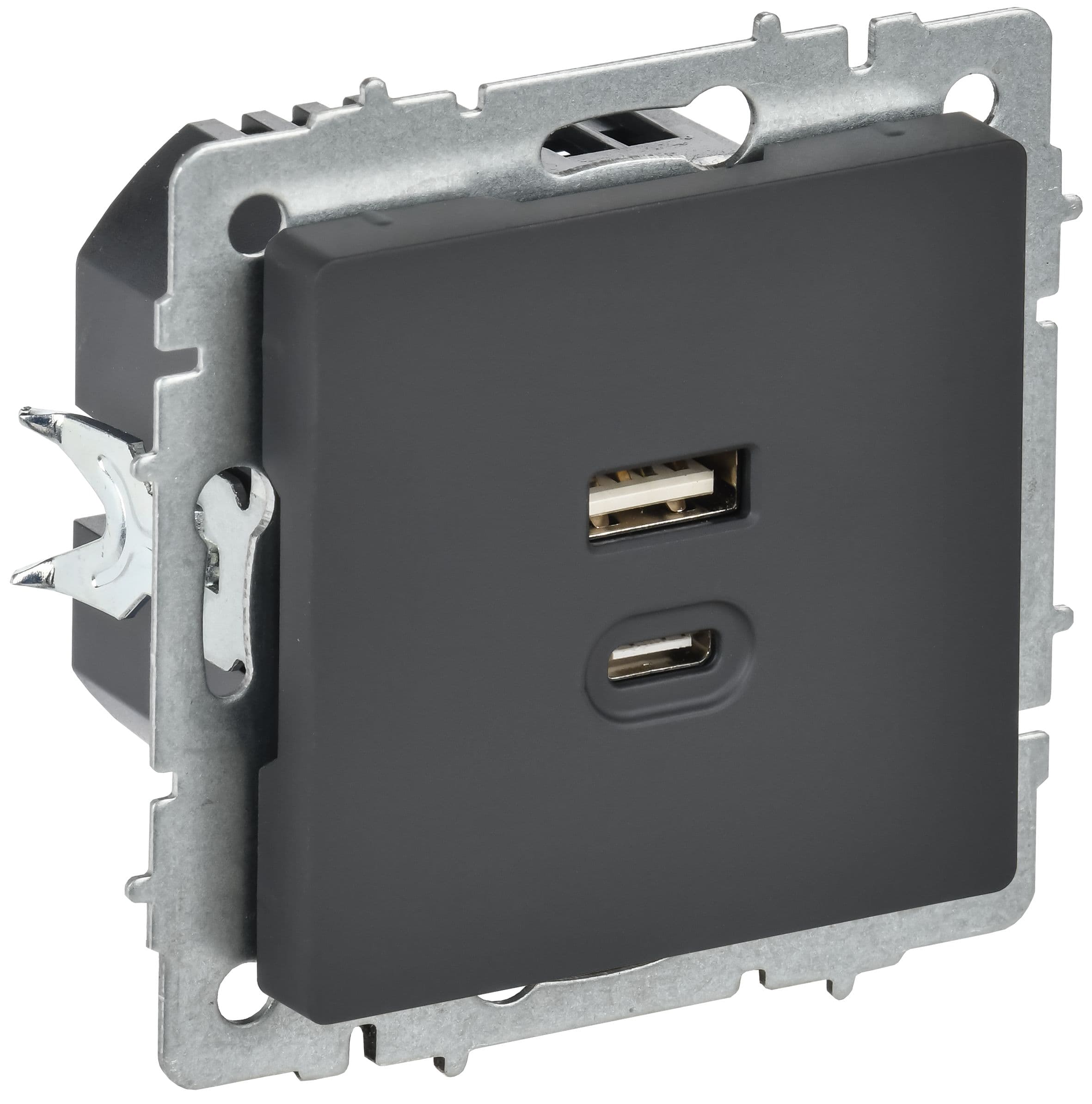 IEK BRITE Роз. USB A+C 45Вт высокоск. зар. РЮ11-2-БрГ граф. — миниатюра 1